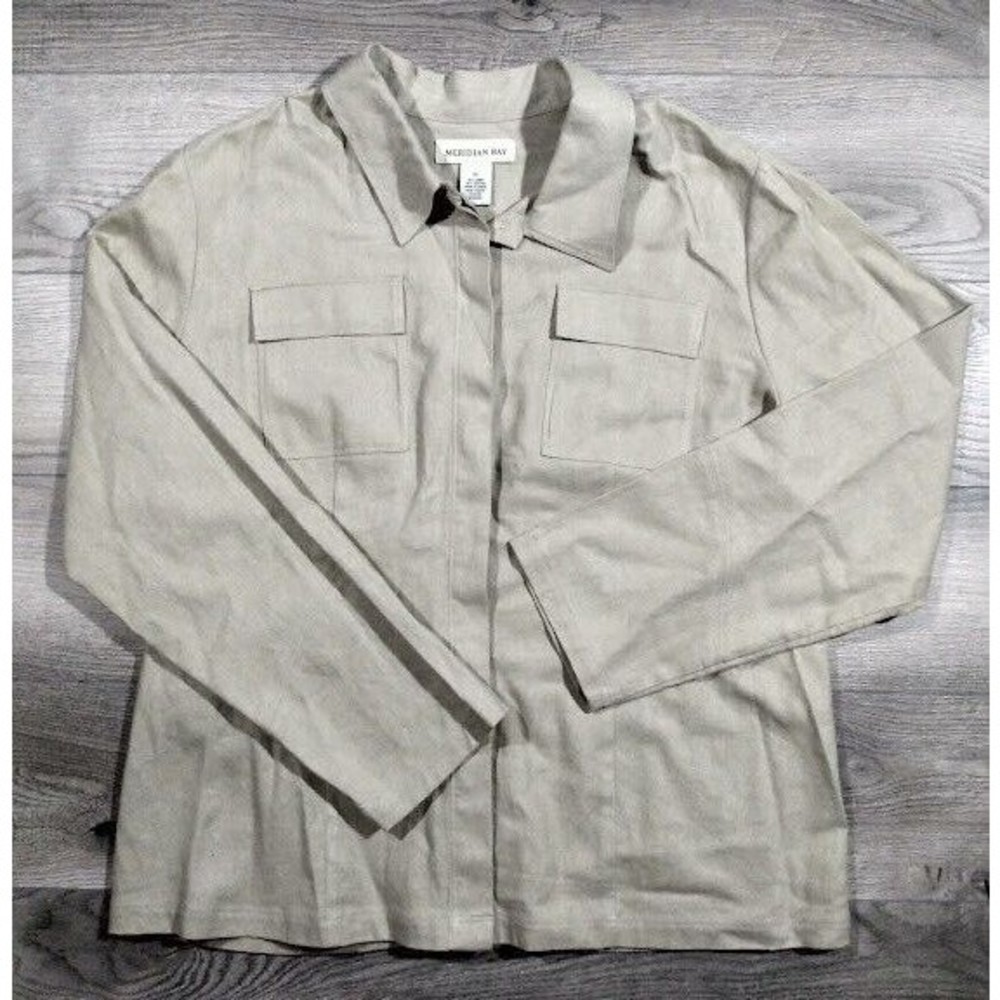 Meridian Bay Long Sleeve Button Up Blouse Womens Extra Large Pockets Ivory